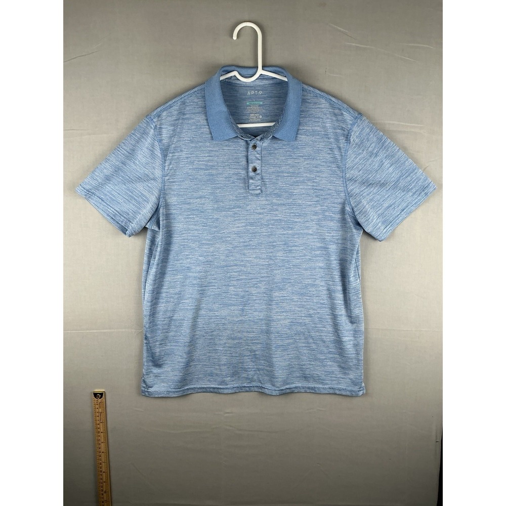 APT 9 Performance Polo Shirt Mens Large Blue Striped Short Sleeve Golf